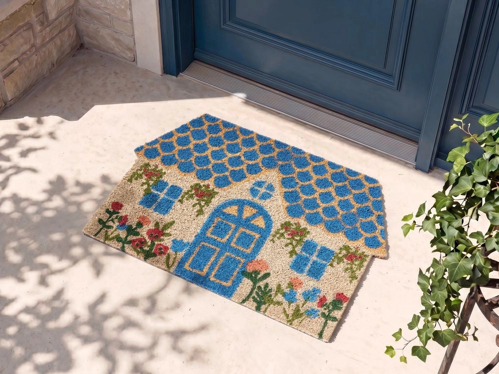 Zerbino in fibra di cocco blu con fondo antiscivolo 60 x 90 cm - Zerbino decorativo antiscivolo per la casa