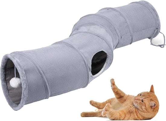 Tunnel Opvougbile a forma di S per Animali Piccoli con Piuma Premium e Struttura in Acciaio con Palla Sospesa