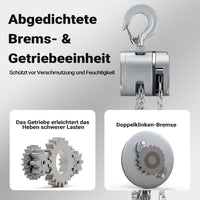 Paranco a catena manuale VX-0.25 in alluminio, capacità di carico 250 kg, altezza di sollevamento 3 m, catena di carico G100, leggero e compatto, per impieghi gravosi