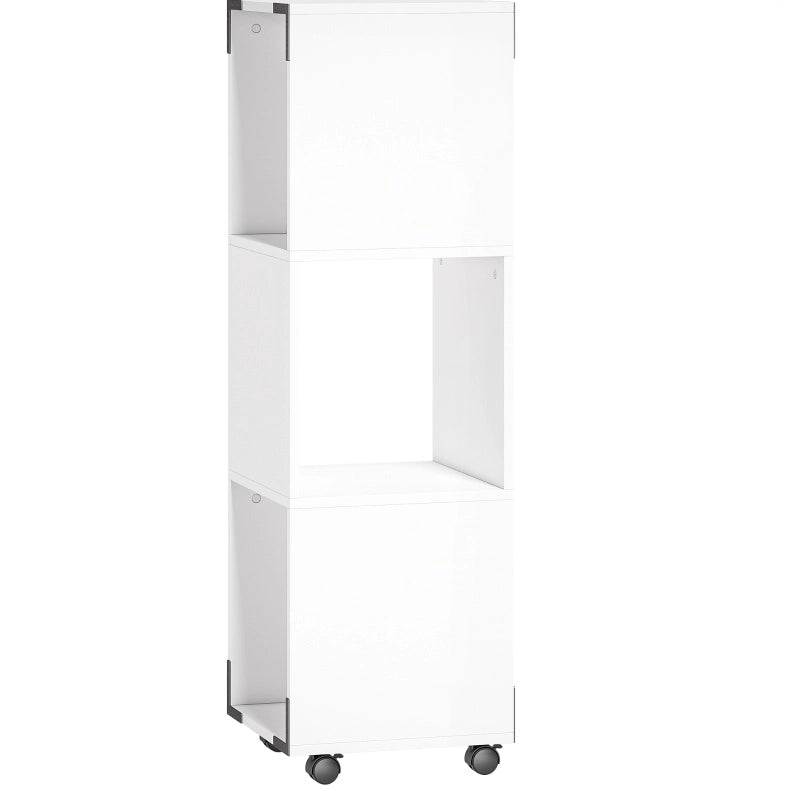 Cassettiera mobile bianca a 3 vani aperti con ruote