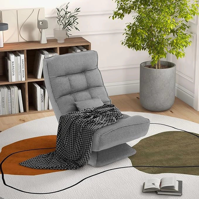 Chaise longue da Pavimento Pieghevole, Sedia da Gioco da Pavimento con Schienale Regolabile in 5 Posizioni, Divano Reclinabile da Interno (Grigio)