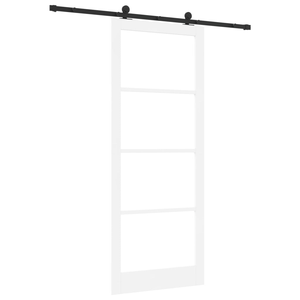 Porta Scorrevole  con Set Hardware 'ORKDAL'Bianca in Legno Massello e Vetro