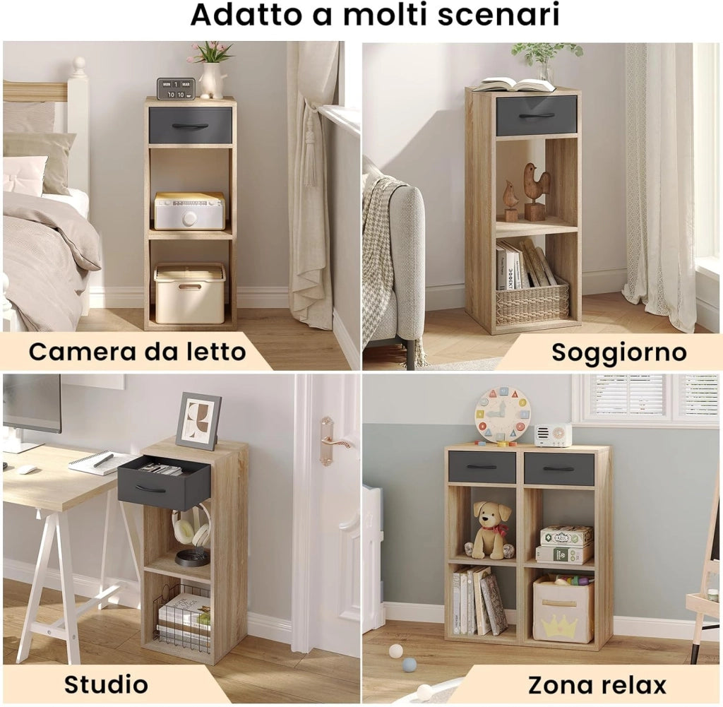 Libreria da Terra, Unità di Stoccaggio a Cubo a 3 Livelli con Cassetto, Unità di Scaffale in Piedi Scaffale a Cubo Aperto, per Studio, Camera da Letto e Soggiorno, Rovere chiaro, SK055hei