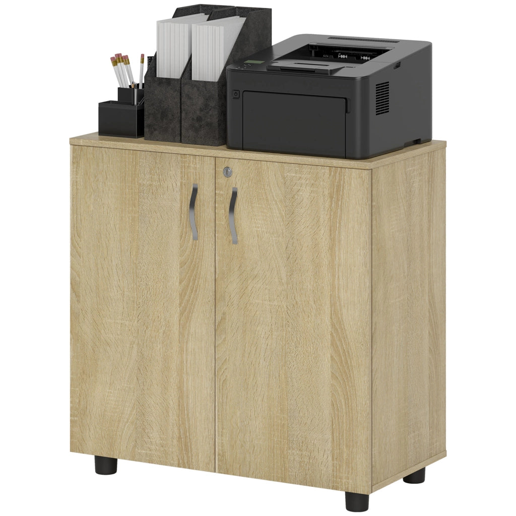 Mobile Ufficio Portadocumenti Multiuso con Serratura, 2 Ante e Mensola Interna, 80x40x80 cm, Rovere