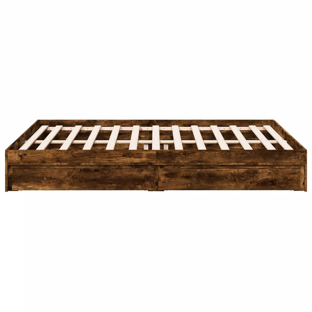 Letto matrimoniale | Letto per adulti | Giroletto con Cassetti Rovere Fumo 160x200 cm Legno Multistrato