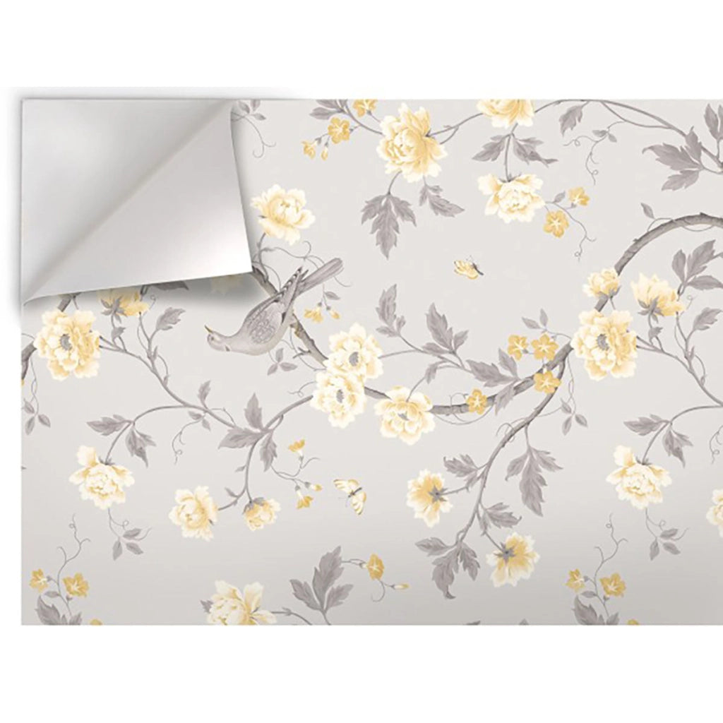 FIORI CON COLOMBE - Pellicola stampata adesiva in PVC finitura opaca Misura: 100x500 cm