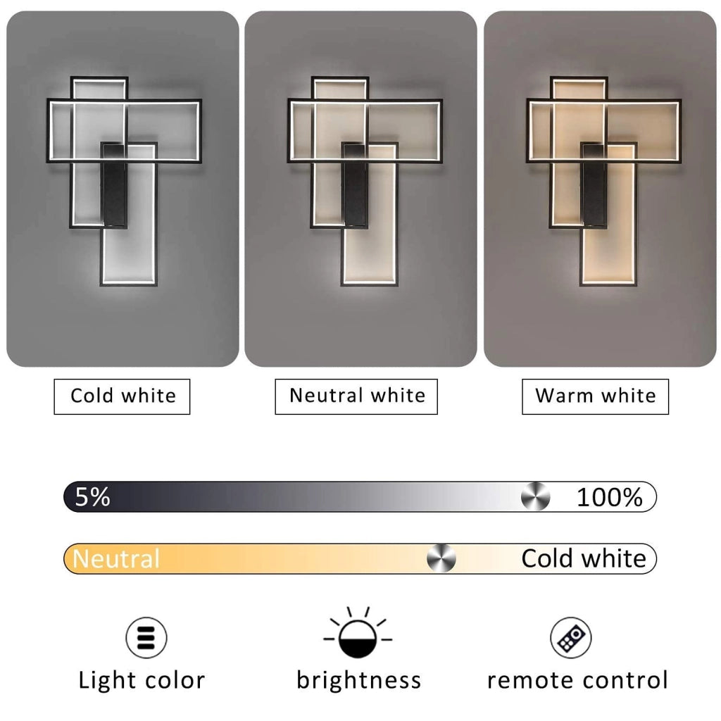 ZMH Lampada da soffitto plafoniera LED nera dimmerabile 65W telecomando moderna multifunzionale