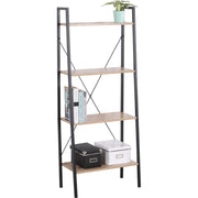 Libreria 4 Ripiani Hamilton Metallo Nr+legno Trattato Nat 60x32,5x148cm