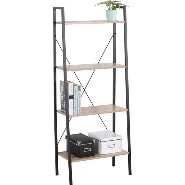 Libreria 4 Ripiani Hamilton Metallo Nr+legno Trattato Nat 60x32,5x148cm