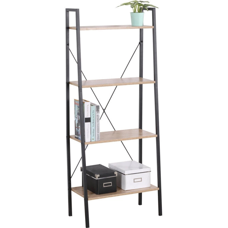 Libreria 4 Ripiani Hamilton Metallo Nr+legno Trattato Nat 60x32,5x148cm