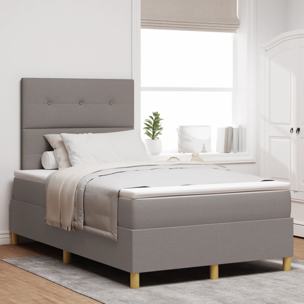 Letto con Box Spring e Materasso Tortora Piccolo Matrimoniale in Tessuto