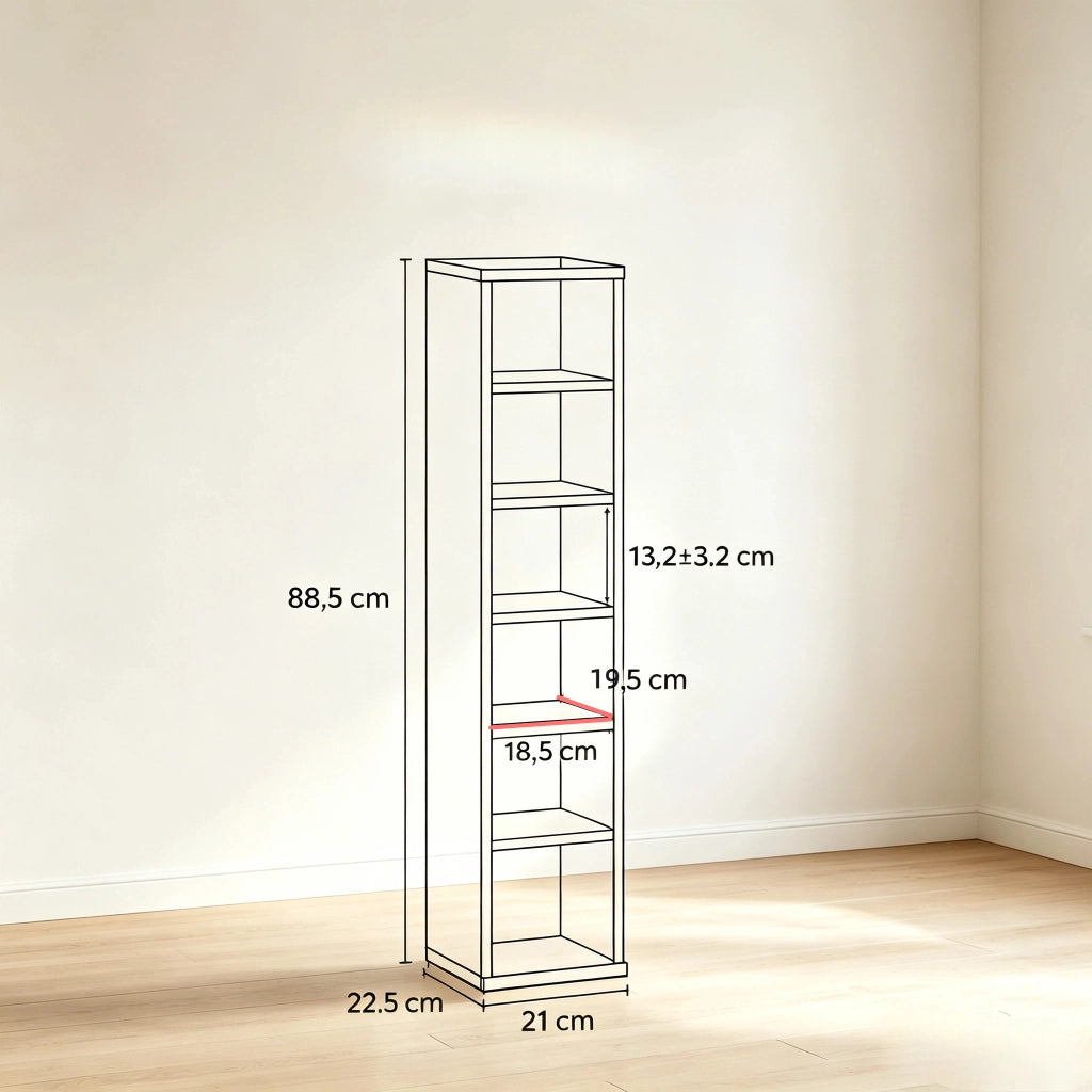 Set di 2 librerie porta CD impilabili, 12 scomparti, finitura quercia, 21 x 22,5 x 88,5 cm