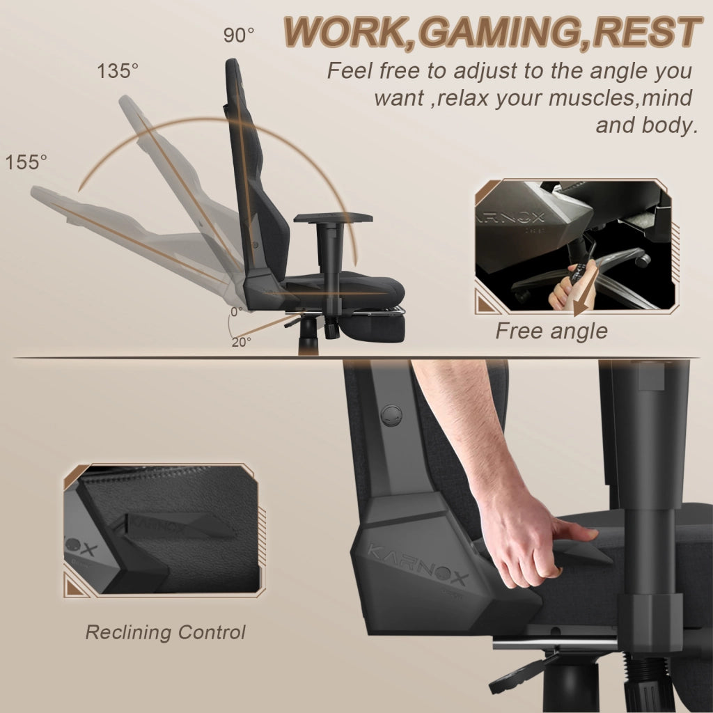 Poltrona Gaming Ergonomica con Poggiapiedi ¨C MINIMAL ¨C Tessuto, Schienale Alto, Nero e Grigio