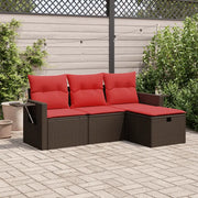 Set Divano da Giardino 4 pz con Cuscini Marrone in Polyrattan