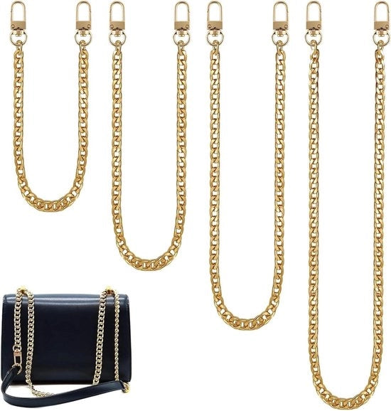 Set di catene di trasporto per borsa a tracolla - Metalliche - Fermo con chiusura a giro - Borsa a tracolla - Portafoglio - Set da 4 - Lunghezze diverse - 40 cm, 60 cm, 100 cm, 120 cm