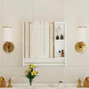 Armadietto a specchio da bagno con ripiani aperti e montaggio a parete, stile moderno, per bagno, bianco, in MDF