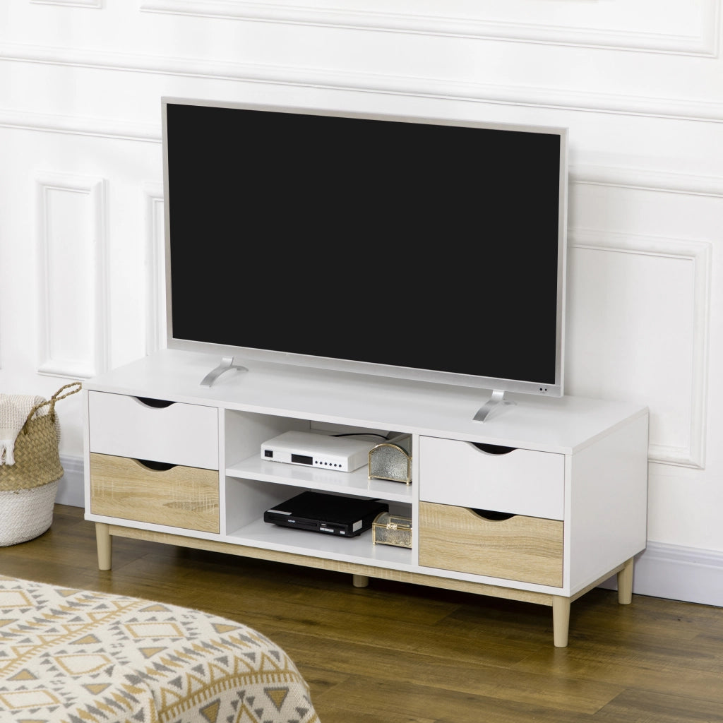 Mobile TV con mensole e cassetti per televisori fino a 55 pollici ¨C Minimal ¨C Bianco e rovere 120x40x44,5 cm