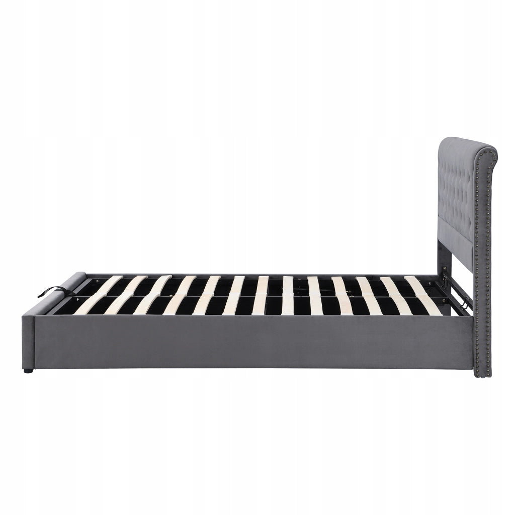 Letto matrimoniale imbottito - Xylo - 180x200cm - Grigio - Base idraulica