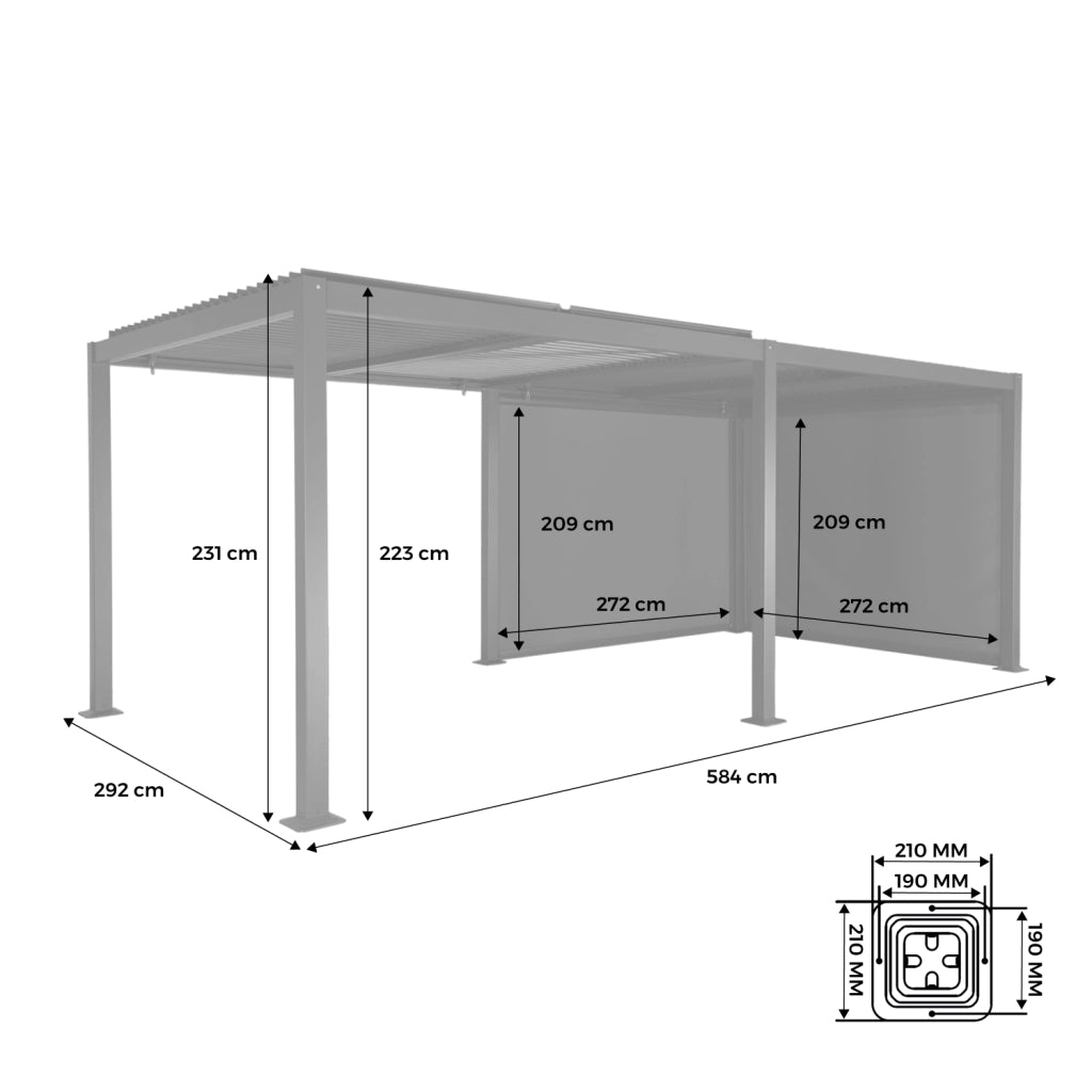 Pergola bioclimatica 3x6m + 2 tende 3m, antracite