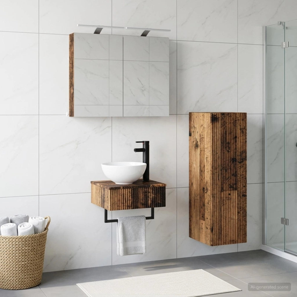 Set di Armadi da Bagno 4 pz Legno antico Legno ingegnerizzato 3407365