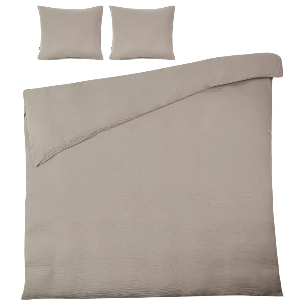 Set copripiumino e federa in mussola di cotone tortora 200 x 200 cm per camera da letto moderna