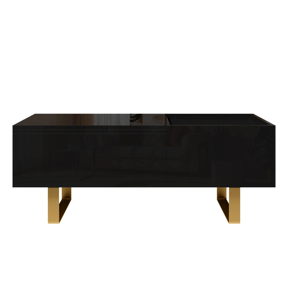 Tavolino da caffè 100x50x54.5 cm sollevabile con cassetto e vano contenitore in MDF nero