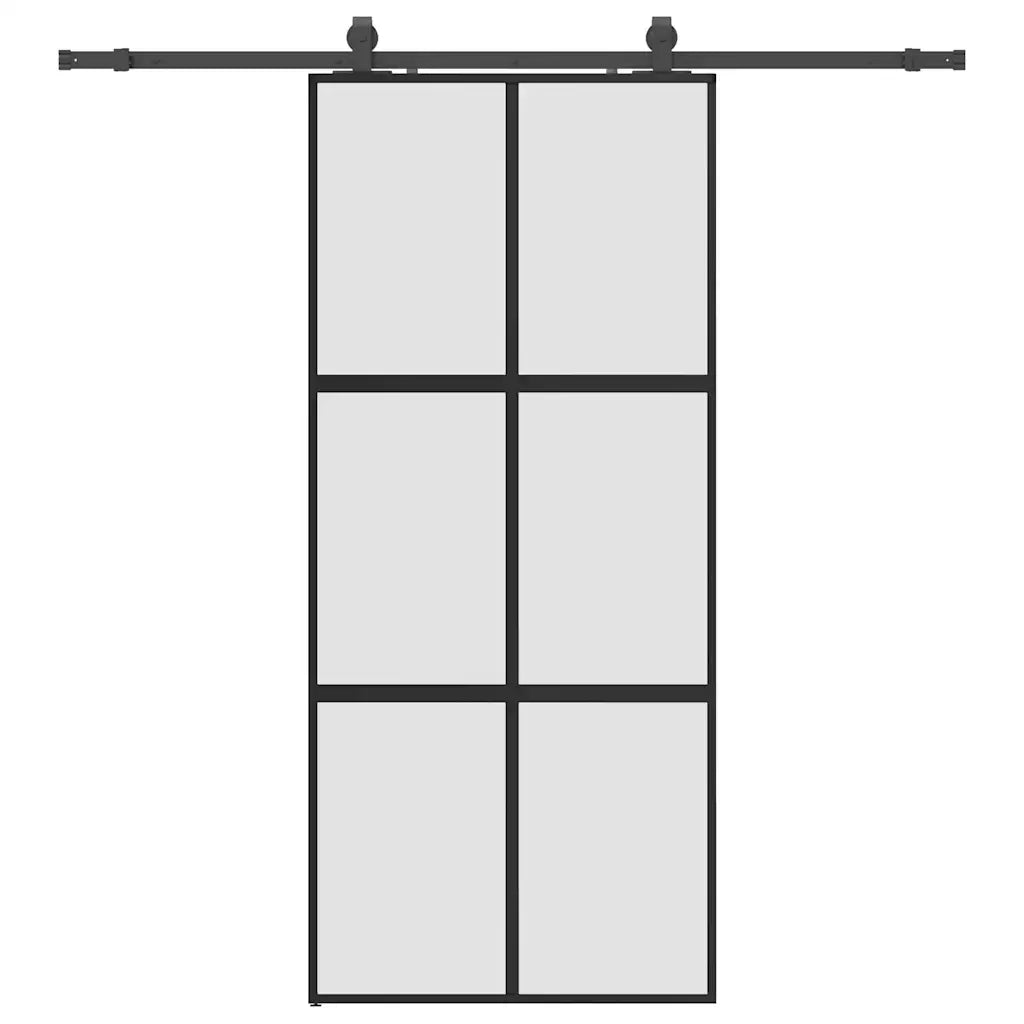 Porta Scorrevole Set Ferramenta Nera 90x205 cm Vetro Temperato 3375881