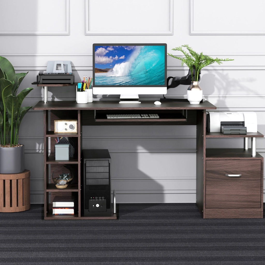 Scrivania per PC con Cassetto e Scaffale ¨C zephmum ¨C Legno 90x50x75 cm