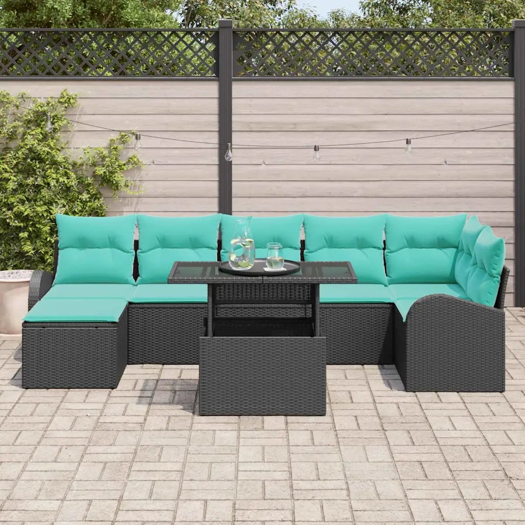 Set Divano da Giardino con cuscino 8 pcs Nero Poly Rattan 3357429