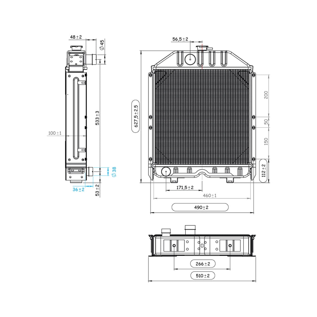 Radiatore di raffreddamento dell'acqua per New Holland, Fiat e Case IH, codici OEM 4981428, 5086417, 5096052, 150-283, 5096051, 5118306, 5096597, 5104821 e 5086417