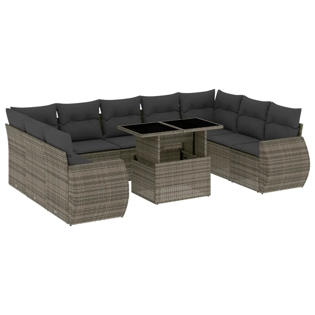 Set Divano da Giardino 10 pz con Cuscini Grigio in Polyrattan 3268740
