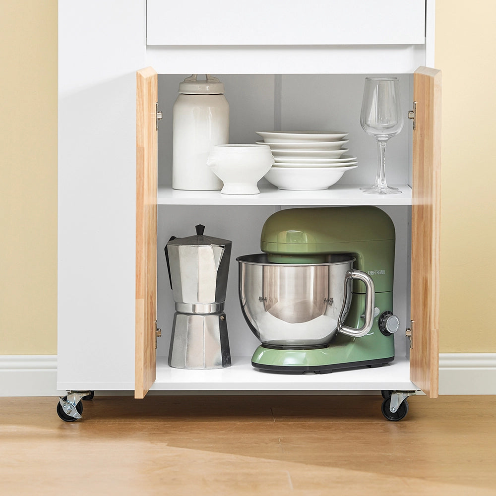 SoBuy Carrello da Cucina con Ruote, Isola da Cucina con Piano di Lavoro in Legno di Gomma, Mobile Cucina Salvaspazio, Carrello Cucina con Cassetti 70x40x90 cm Bianco FKW132-WN
