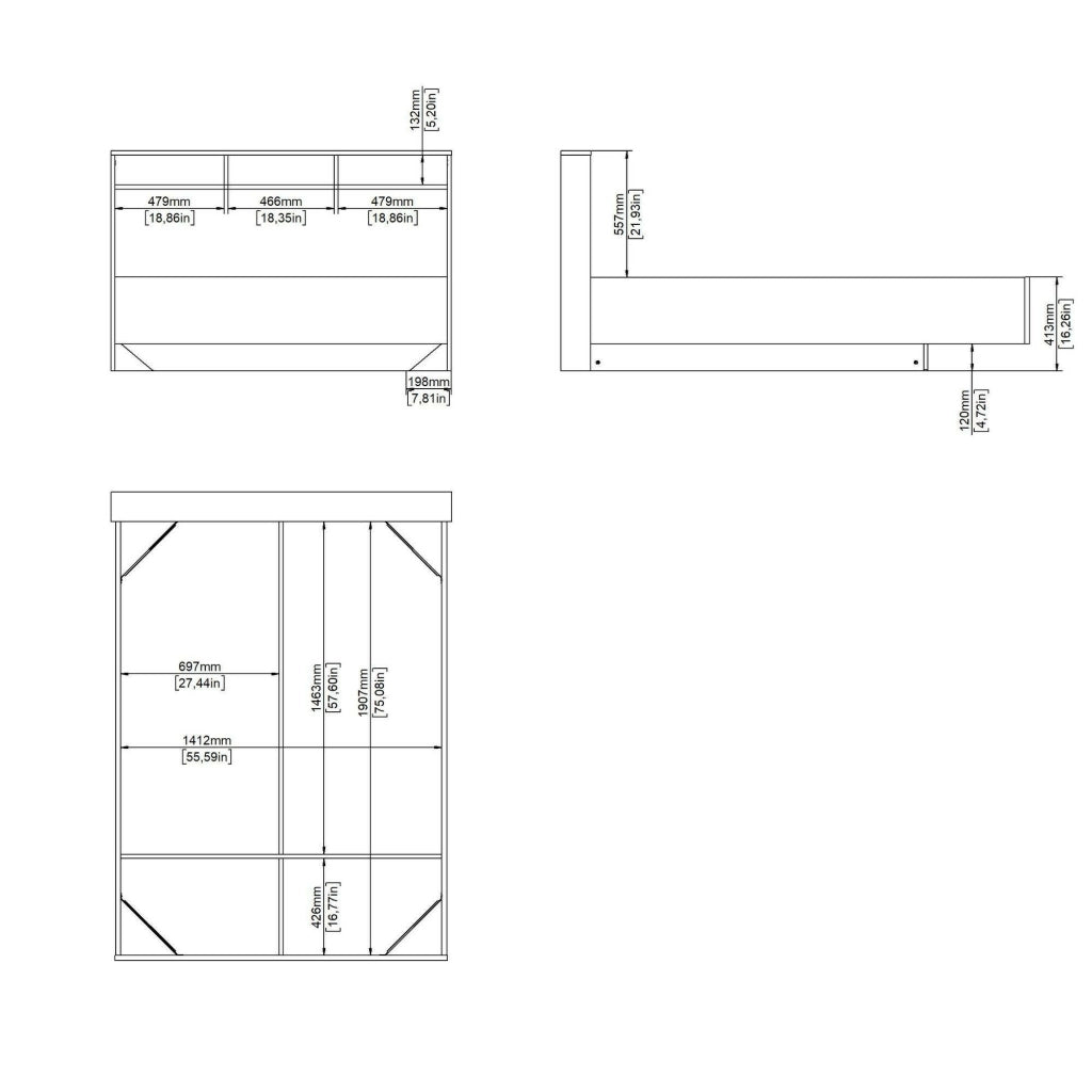 Letto piazza e mezza Zinasco, Sommier per camera da letto, Giroletto per stanza, Struttura porta materasso, 206x150 h97 cm, Rovere e Bianco