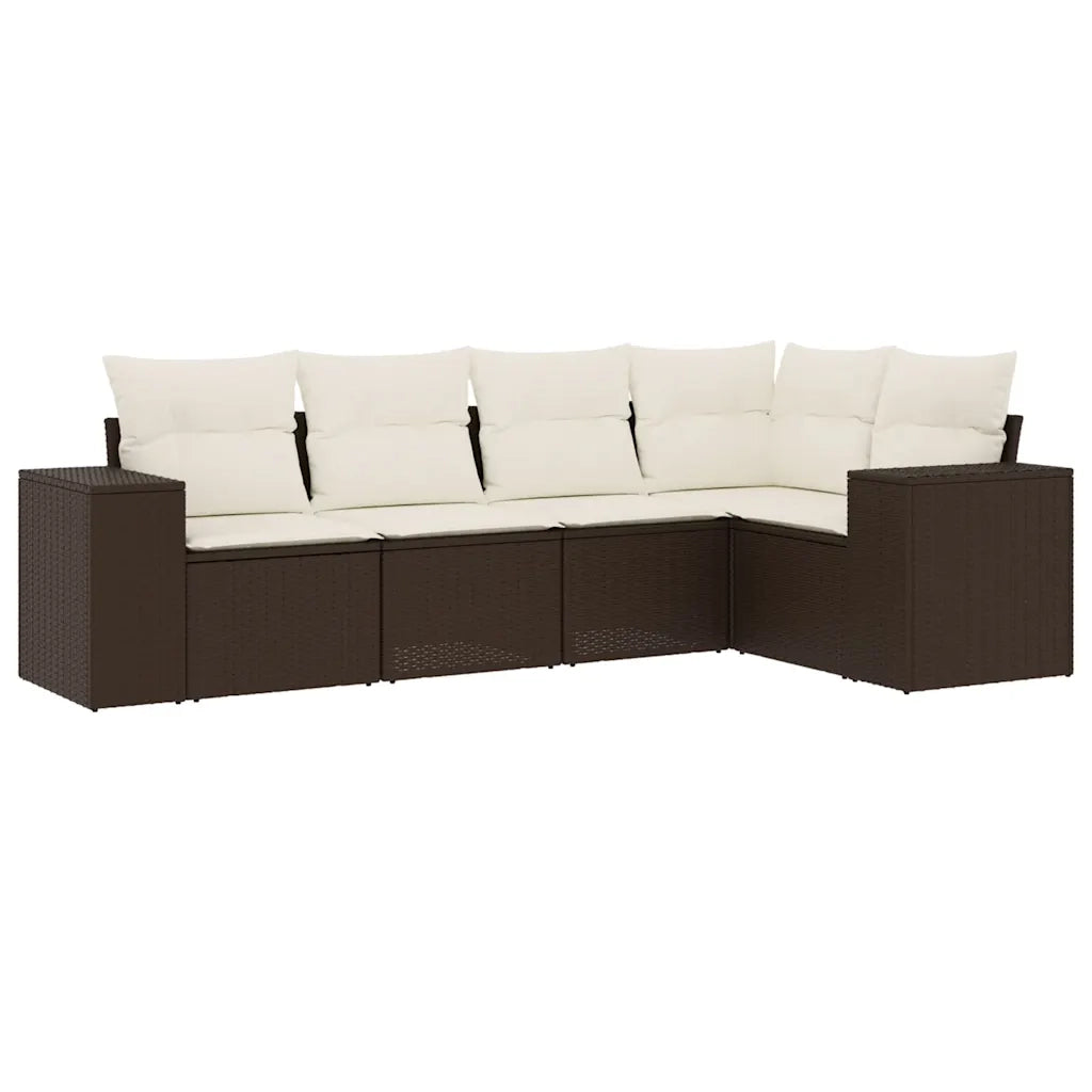 Set Divano da Giardino 5 pz con Cuscini Marrone in Polyrattan 3222532