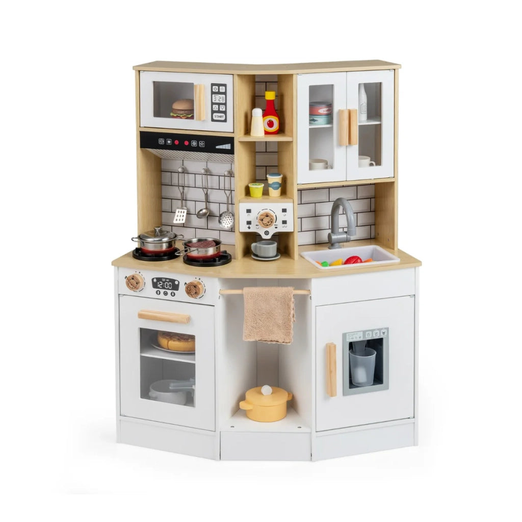 Cucina giocattolo per bambini 75 x 36 x 96 cm esperienza immersiva pratico contenitore stile moderno in MDF naturale e bianco 20_0020947