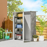 Capanno Porta Attrezzi 142x86x189 cm con Tetto Inclinato e Porta Bloccabile in Metallo Argento