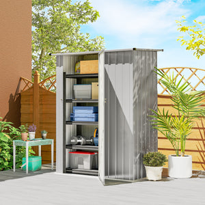 Capanno Porta Attrezzi 142x86x189 cm con Tetto Inclinato e Porta Bloccabile in Metallo Argento