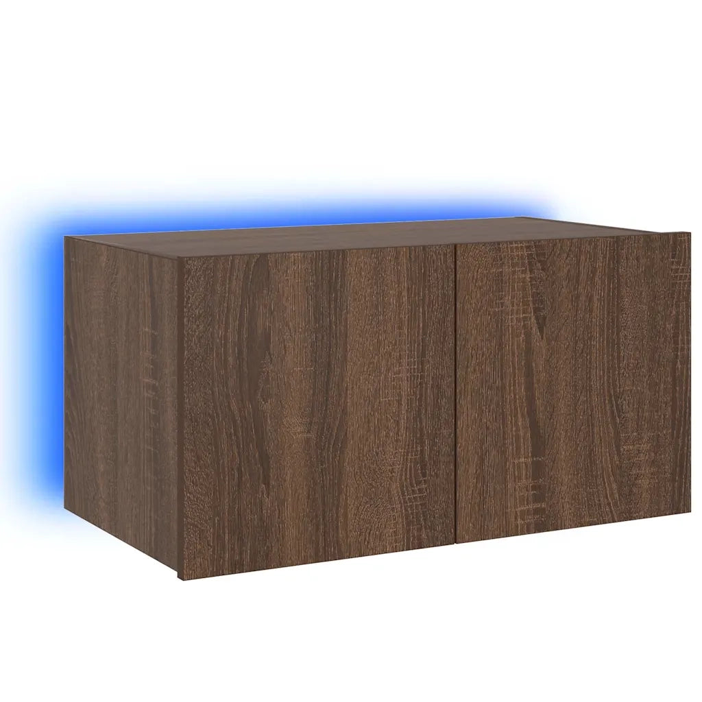 Mobile TV a Parete con Luci LED Rovere Marrone 60x35x31 cm 837279