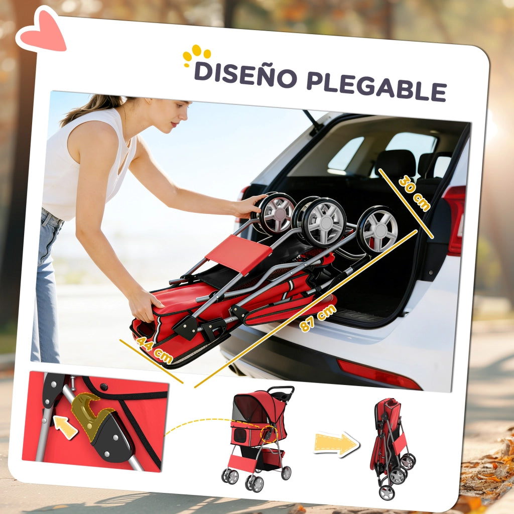 Carrello per Cani con Cuscino Lavabile e Ruote ¨C Zephmum ¨C Rosso 77x44x102 cm