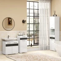 kleankin Colonna Bagno in MDF con Ripiano Aperto, Cassetto e Armadietto Chiuso, 37x32.5x170 cm, Bianco