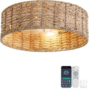 Ventilatore da soffitto 19 pollici con luce, rattan naturale, doppio controllo app e telecomando, 6 velocit¨¤ reversibili, design naturale
