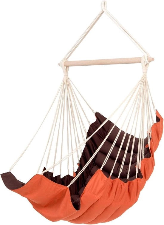 Sedia a sospensione in terracotta morbida e comoda con lunghezza 110 cm per peso massimo 150 kg a due tonalità arancione/marrone - Estremamente Comoda