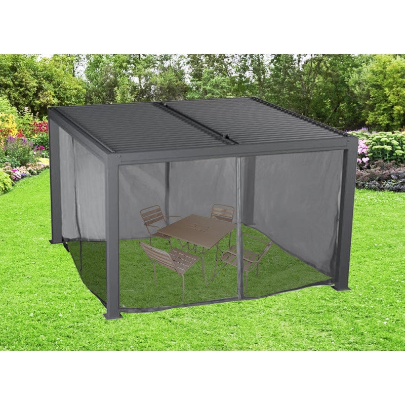 Kit tenda zanzariera per pergola bioclimatica 3760161078672 – 4 pannelli PVC con chiusura zip – profili alluminio – PERBIRA3630 Foresta
