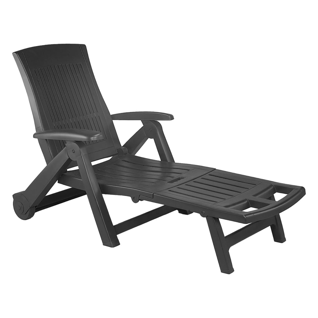 Sdraio da Giardino Adam, Lettino Prendisole Ruote Made in Italy, 195x72x101h cm Nero Antracite