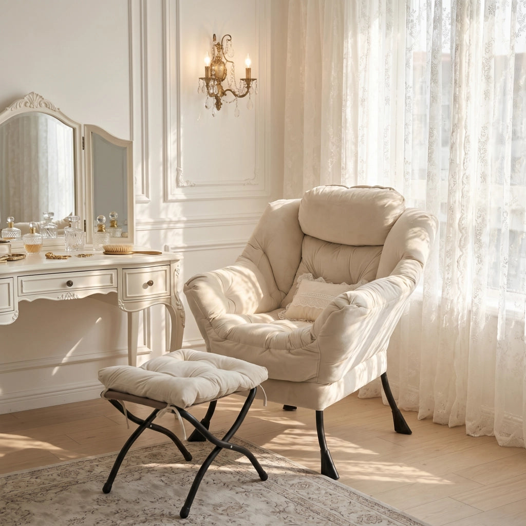 SEDIA Relax con Poggiapiedi Set da 2 pezzi Beige Tessuto e Metallo