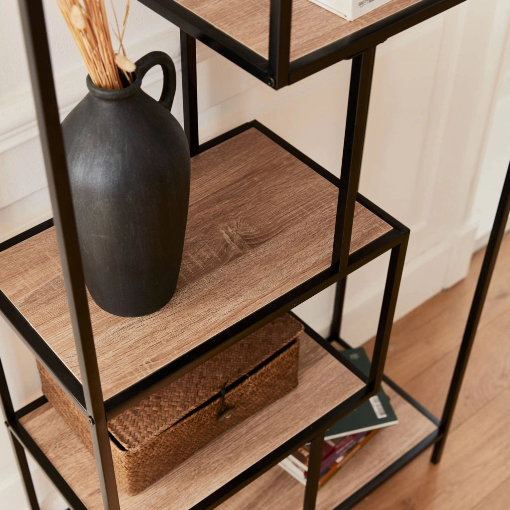 Libreria industriale in metallo e legno, 6 livelli, marrone naturale