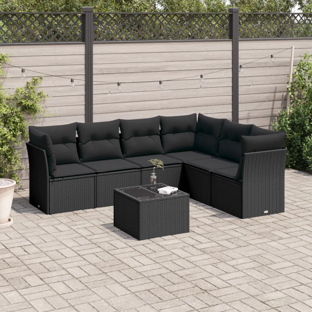 Set Divani da Giardino con Cuscini 7pz Nero Polyrattan 3249524