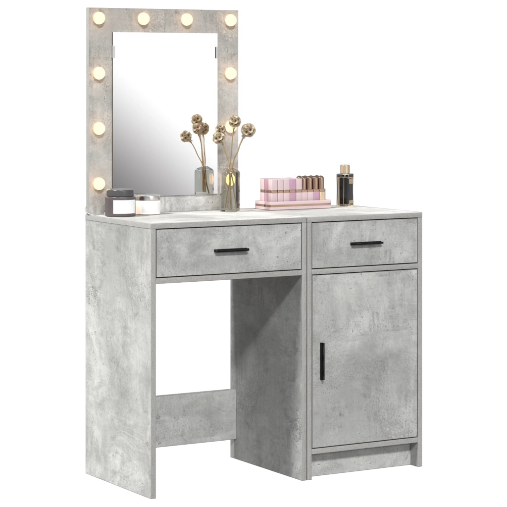 Set da toeletta in legno ingegnerizzato grigio cemento con LED - 2 pezzi