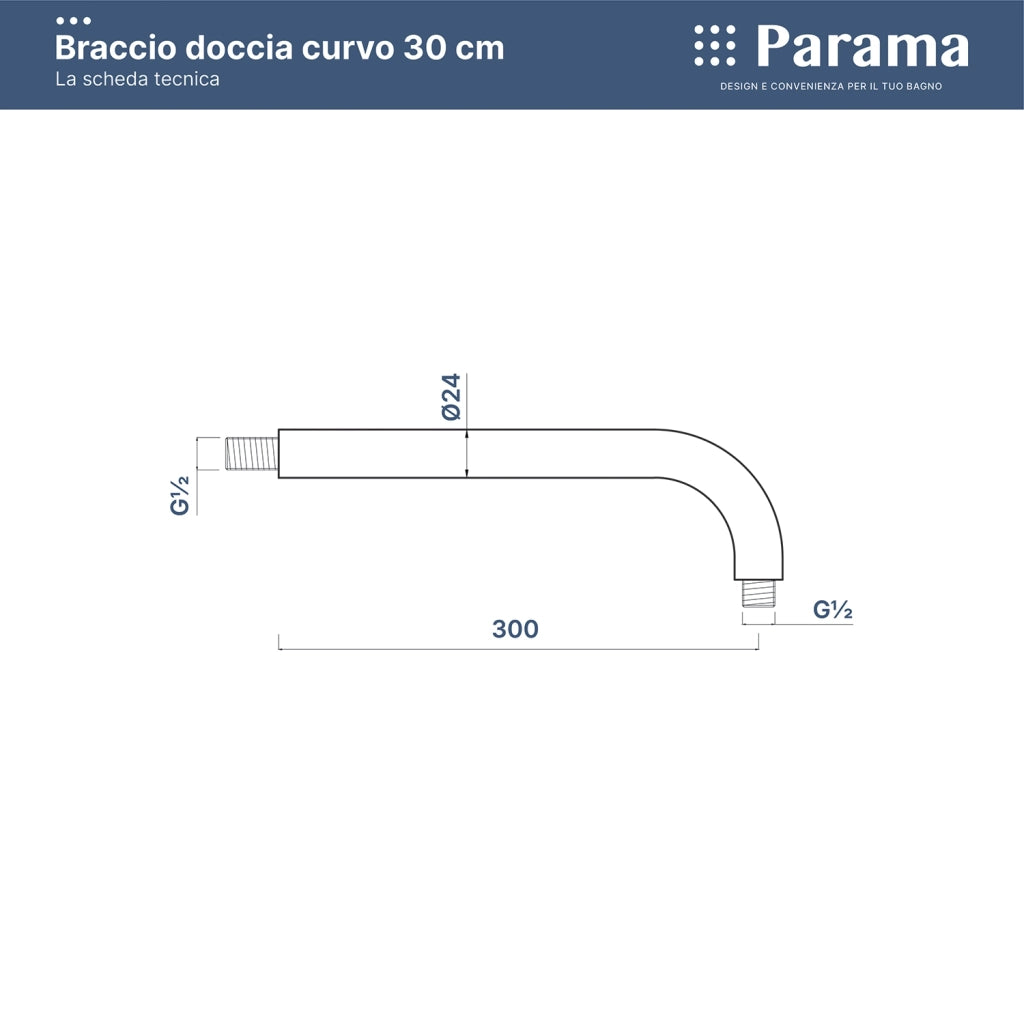 Set doccia cromato - Miscelatore incasso 2 vie Mia, braccio 30cm, soffione slim 20cm e doccino