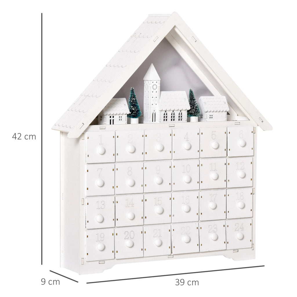Calendario dell'Avvento in Legno con 24 Cassetti e Luci LED ¨C zephmum ¨C Bianco 39x9x42 cm